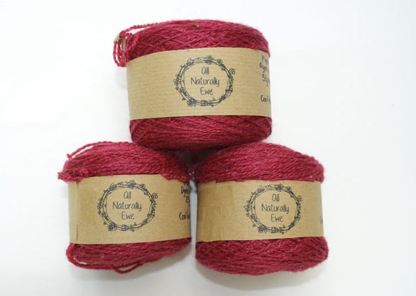 Yarn Cake Merino and Silk Dyed with Cochineal 25g approx