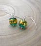 green and gold leaf glass earrings