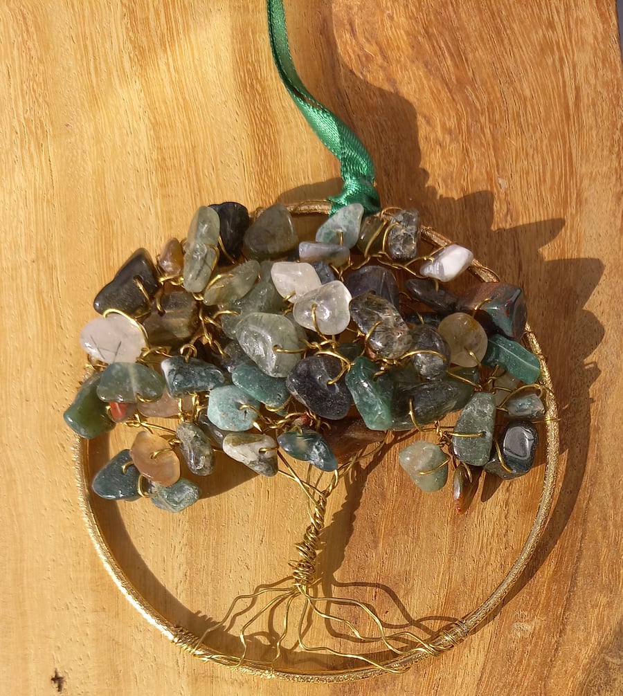 Mixed  Crystal tree of life bangle hanger on a ribbon 