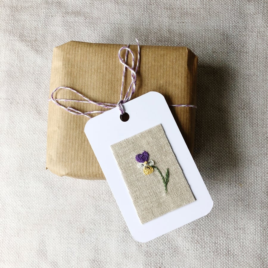 Hand Embroidered Viola Gift Tag