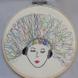 Seconds Sunday -  Rainbow Hair Girl Free Motion Embroidery Hoop Art