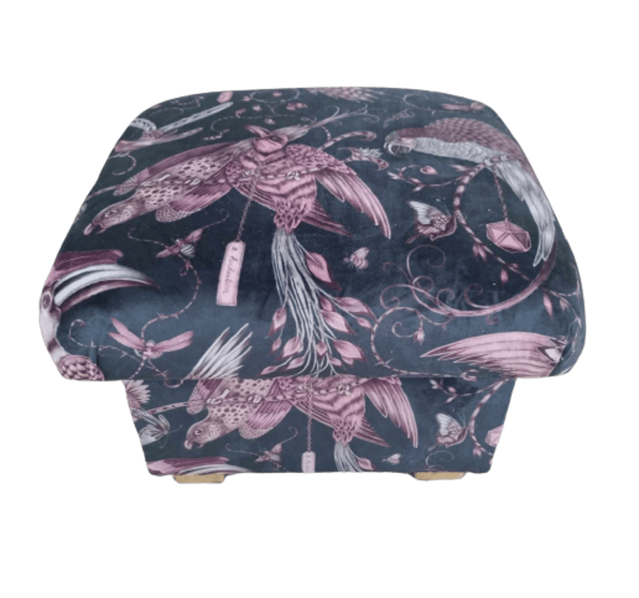 Emma Shipley Audubon Pink Velvet Fabric Storage Footstool Pouffe Ottoman Blue