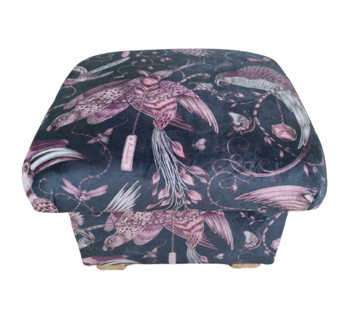 Emma Shipley Audubon Pink Velvet Fabric Storage Footstool Pouffe Ottoman Blue