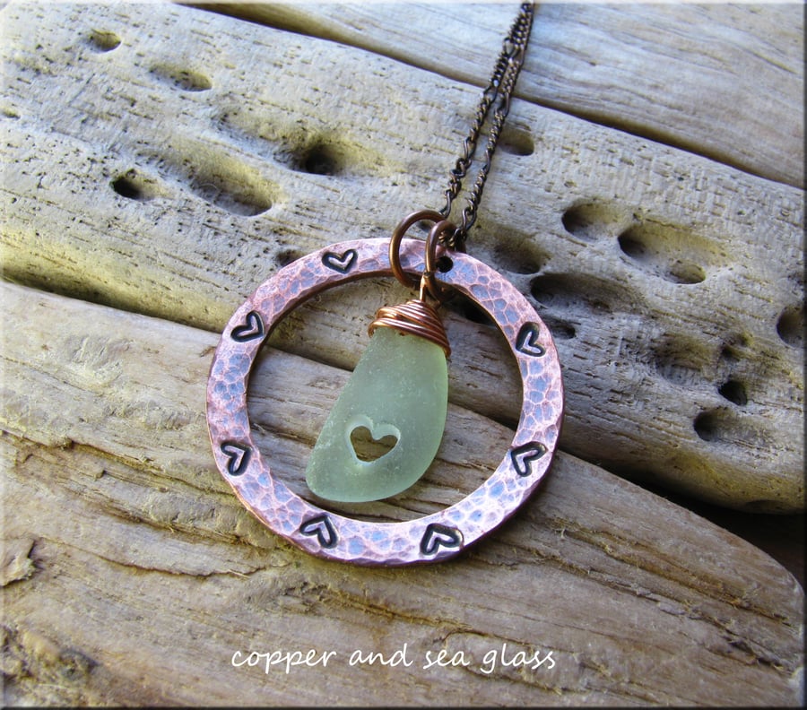 Copper washer and sea glass pendant