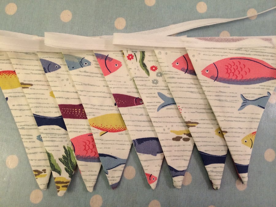 10 ft bunting,banner,flag,wedding,event in cath kidston river fish fabrics