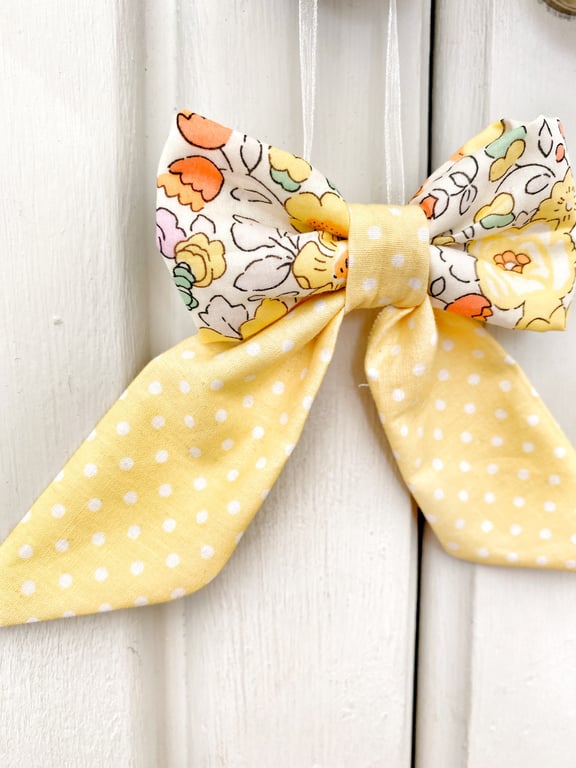 Handmade Fabric Decorative Hanging Bow - Liberty Betsy Yellow