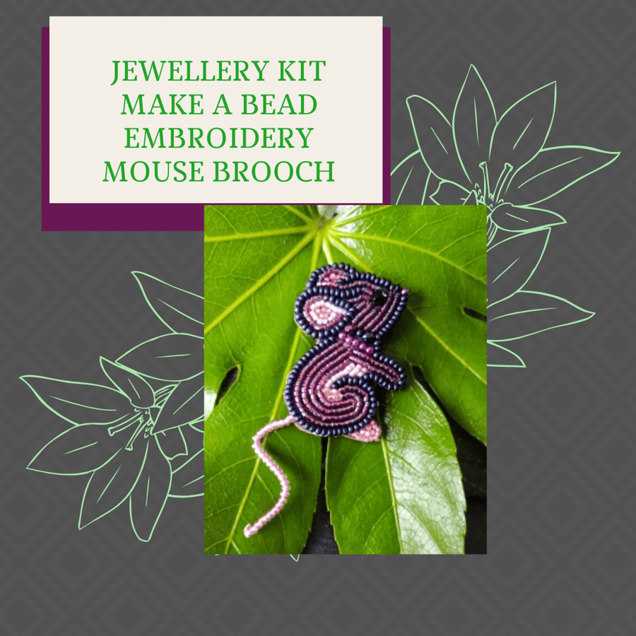 Bead Embroidery Mouse Brooch kit 