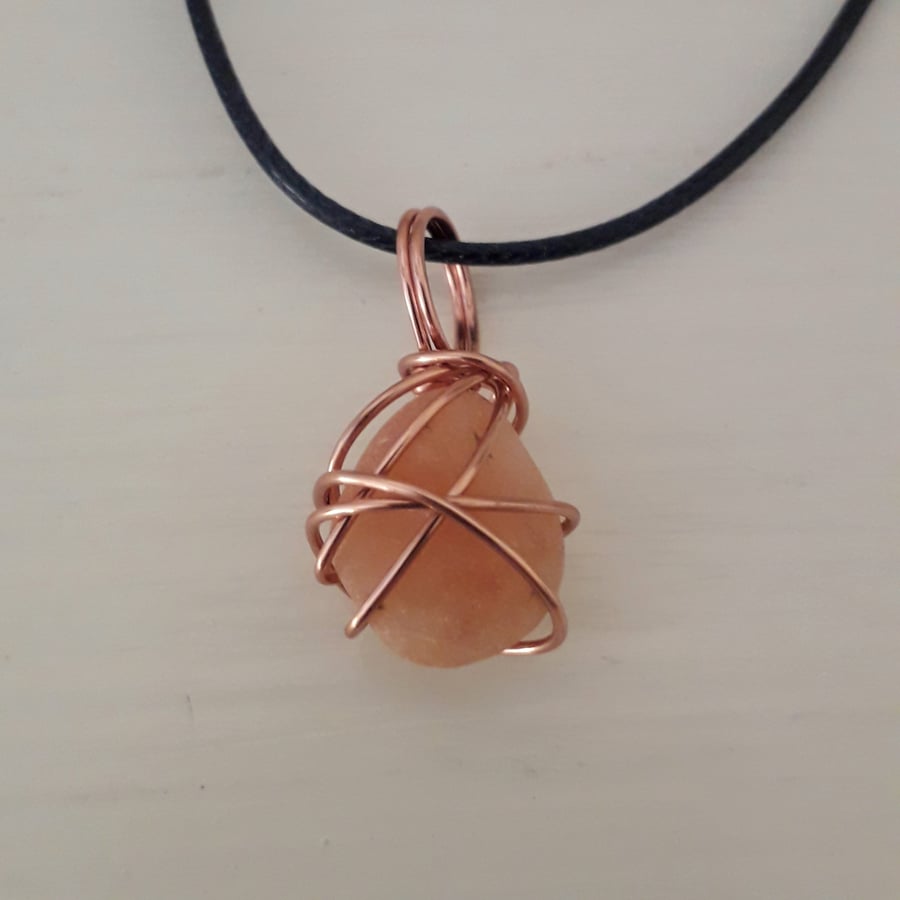 Orange Stone Necklace, Natural Quartz Pebble Pendant