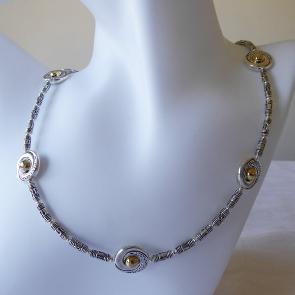 Tibetan Silver Fancy Tube Bead Necklace with Dragon Eye Feature Beads