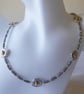 Tibetan Silver Fancy Tube Bead Necklace with Dragon Eye Feature Beads