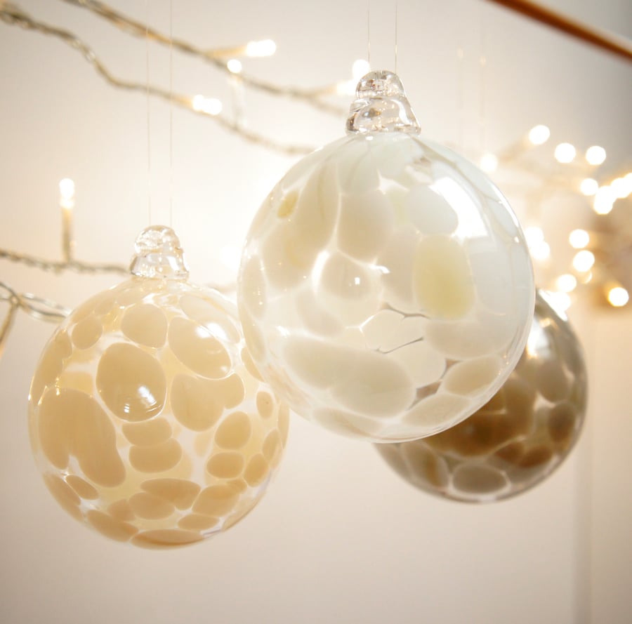 Winter White Handmade Blown Glass Bauble