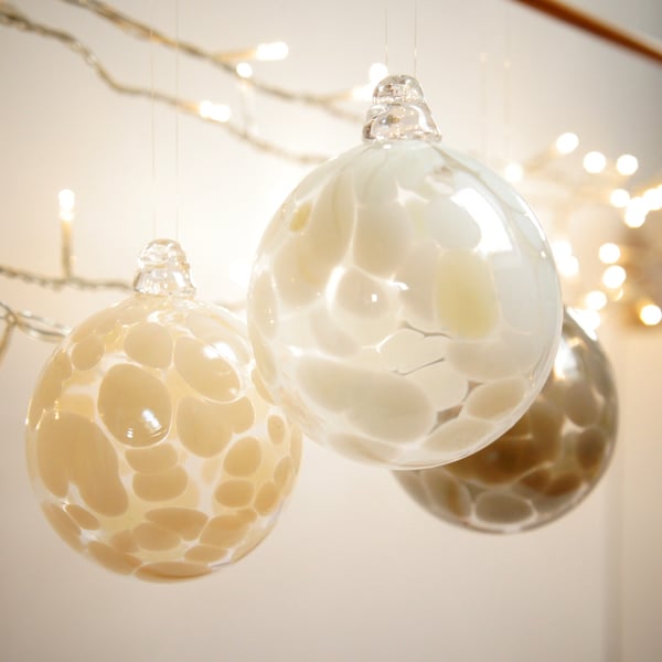 Winter White Handmade Blown Glass Bauble