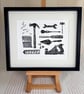 Tool Kit Lino Print- B&W - Image 2