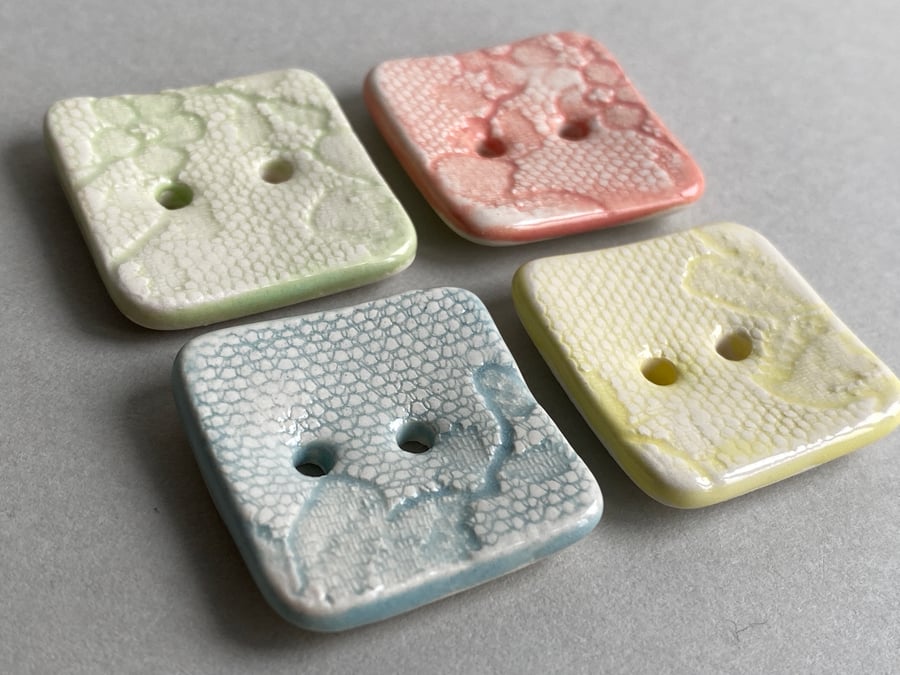 Buttons handmade ceramic set of four square pastel buttons