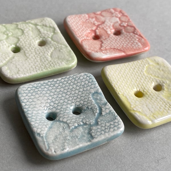 Buttons handmade ceramic set of four square pastel buttons