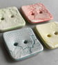 Buttons handmade ceramic set of four square pastel buttons