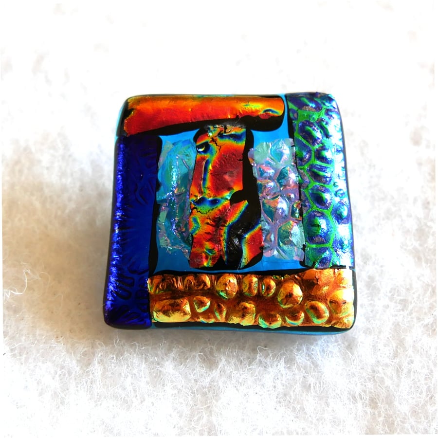 Dichroic L006 Luxury Fused Glass Patchwork Brooch Handmade 