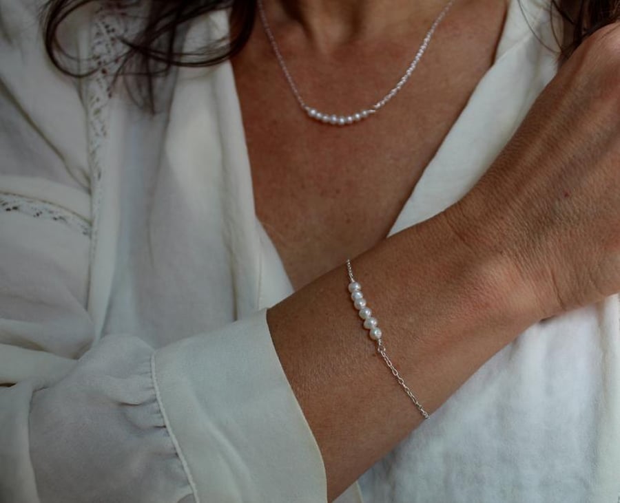 Sterling Silver freshwater pearl bracelet and necklace set