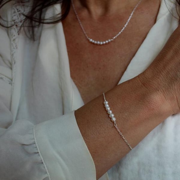 Sterling Silver freshwater pearl bracelet and necklace set
