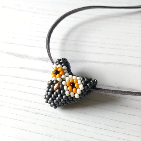Hand Beaded Grey Owl Necklace