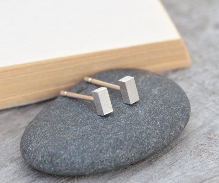 little square stick earring studs, handmade in UK