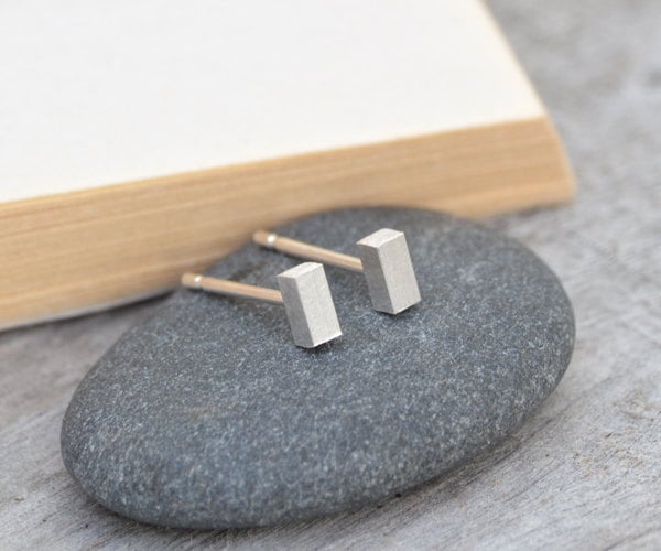 little square stick earring studs, handmade in UK