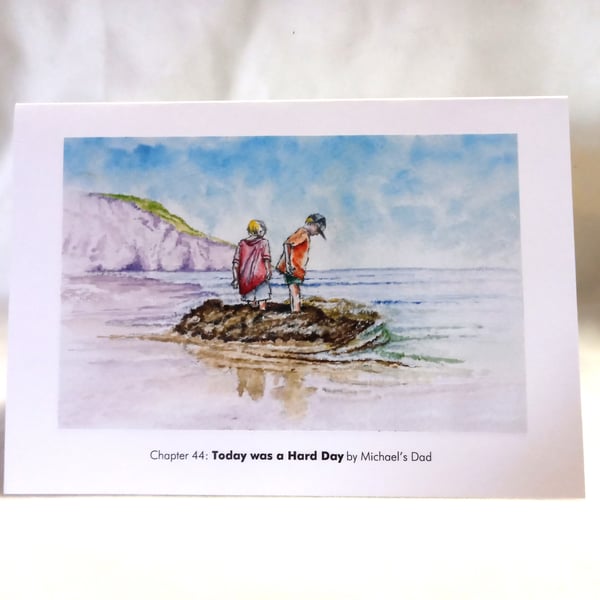 original hand painted print of sandcastles Cornwall Beach printed Greeting Card