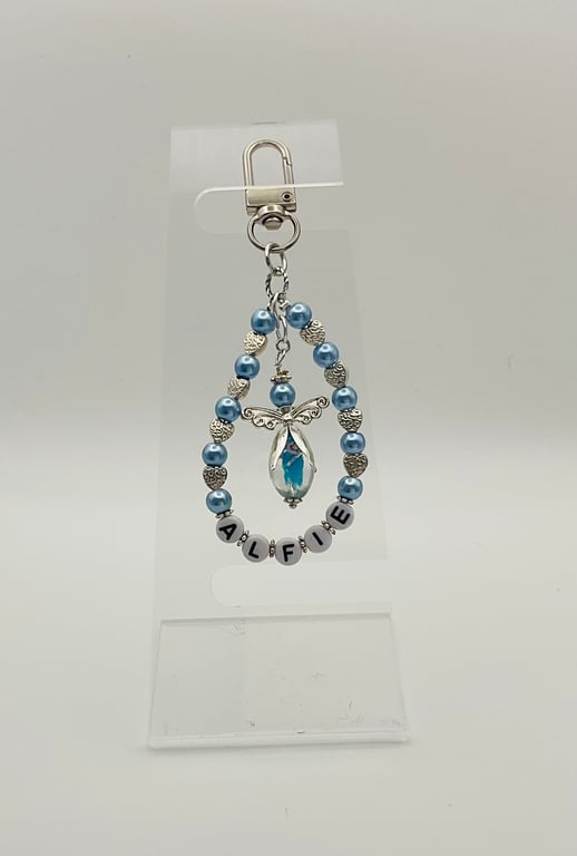 Unique Personalised Keepsake Bag Charm Keyring Guardian Angel 