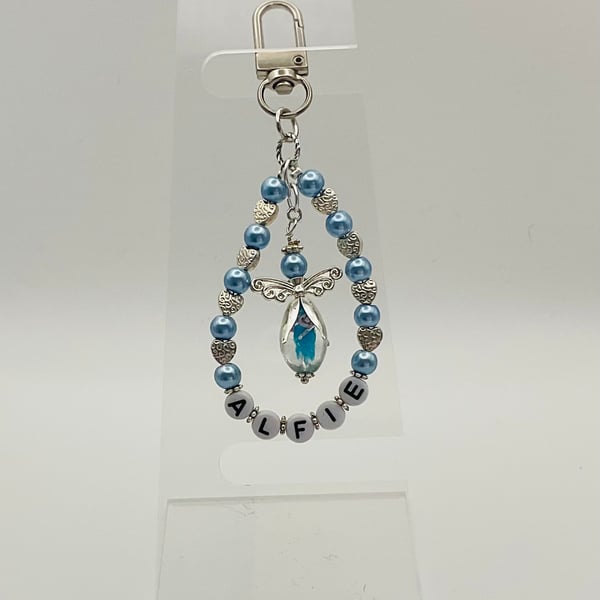 Unique Personalised Keepsake Bag Charm Keyring Guardian Angel 