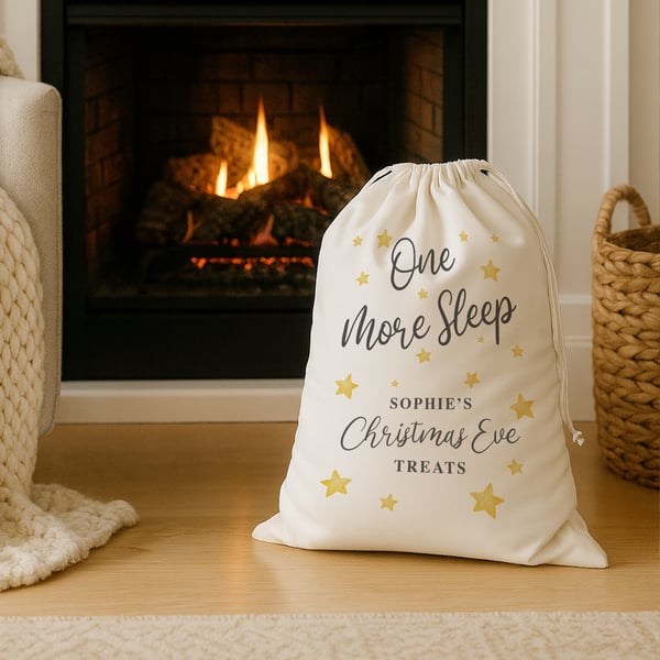 Personalised Christmas Eve Present Sack – Custom Name One More Sleep Gift Bag