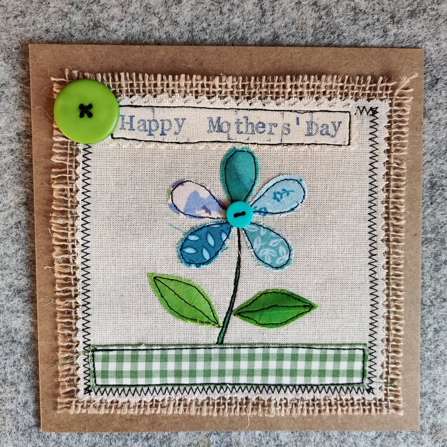 Handmade, fabric, free motion machine embroidery Mother's Day cards  