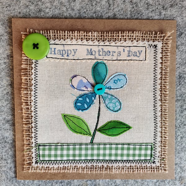 Handmade, fabric, free motion machine embroidery Mother's Day cards  