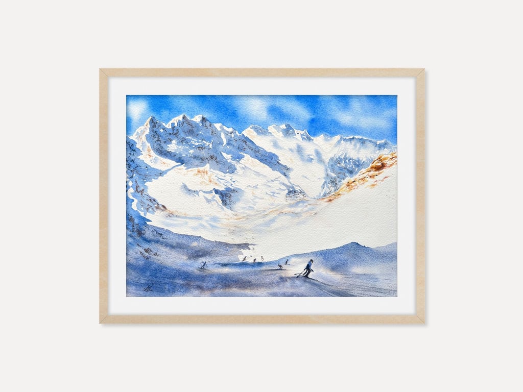 Winter Snow Landscape Watercolor Painting, Snowy Forest Wall Art, Nature Artwork