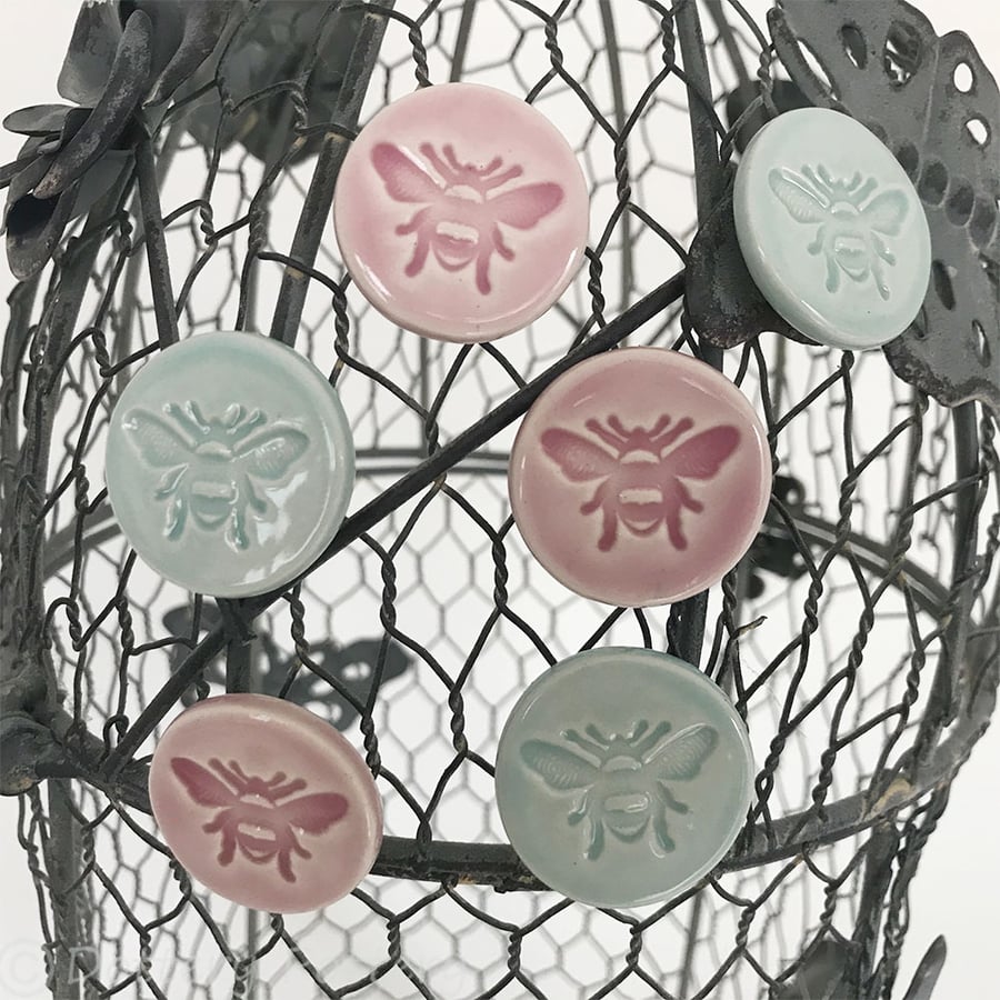 Set of six ceramic bee magnets pottery fridge magnet 