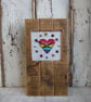 Handmade Rainbow Heart Wooden Clock, Rustic Reclaimed Wood Mantel Clock