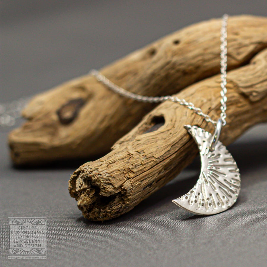 Moon Pendant with Necklace Hallmarked Fine Silver Textured
