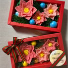 Poinsettia Soap Flowers Gift Set – Unusual Christmas Gift, Scented Trio.