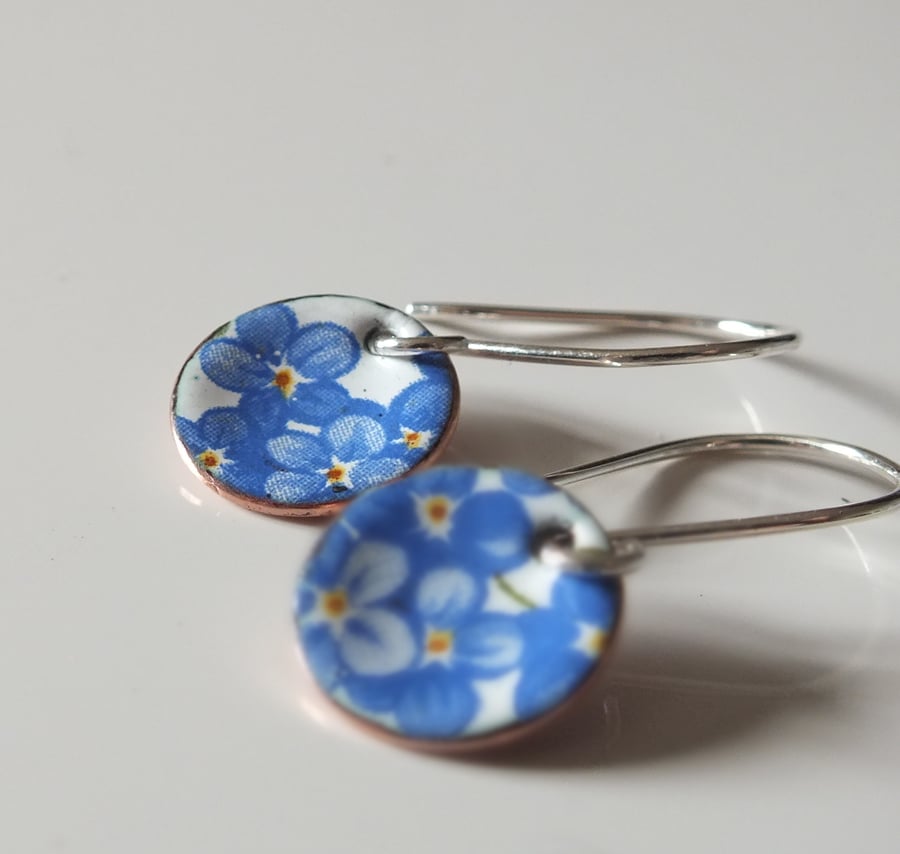 Forget me not enamelled earrings