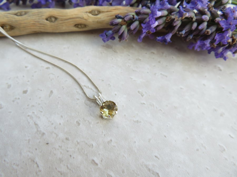 Sparkly Beer Quartz Pendant Necklace with Sterling Silver Snake Chain