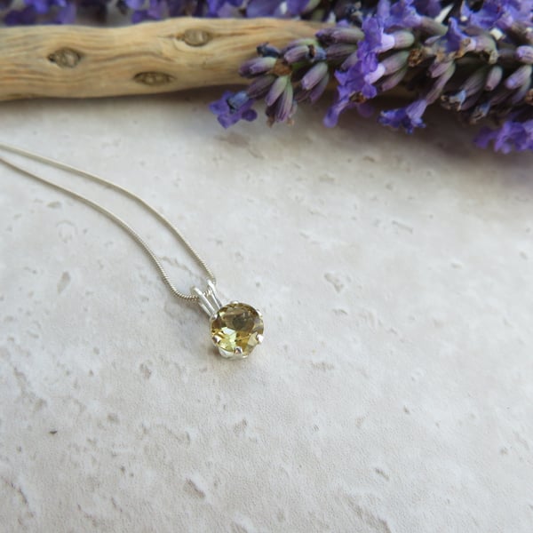 Sparkly Beer Quartz Pendant Necklace with Sterling Silver Snake Chain