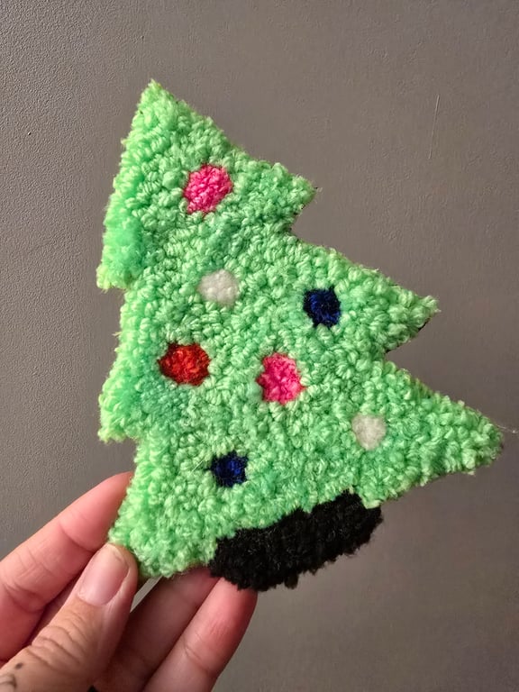 Handmade Christmas Tree Punch Needle Coaster 