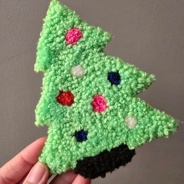 Handmade Christmas Tree Punch Needle Coaster 