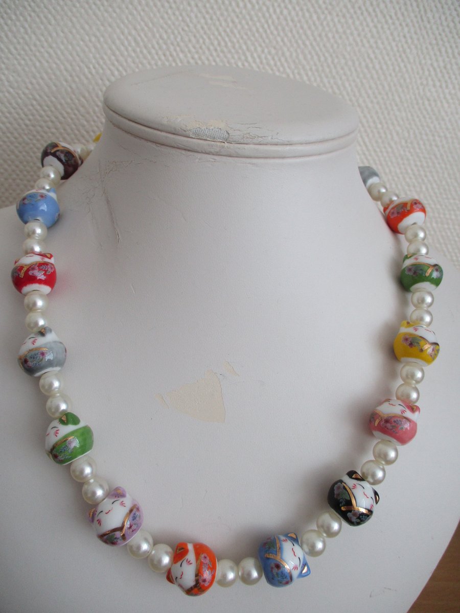 Meow Pretty Multicolor Ceramic Meow Neckalce