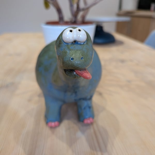 Ceramic diplodocus ornament, dinosaur sculpture 