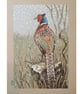 Pheasant in Winter original artwork, small bird drawing, wall art