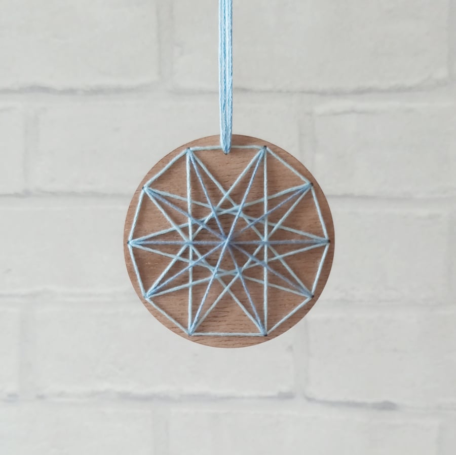 Embroidered Geometric Star, Wooden Hanging Decoration, String Art Dream Wheel 