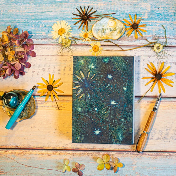 A5 Hand Bound Journal with Jazzy Daisy Cyanotype Print Covers (Folksy053)