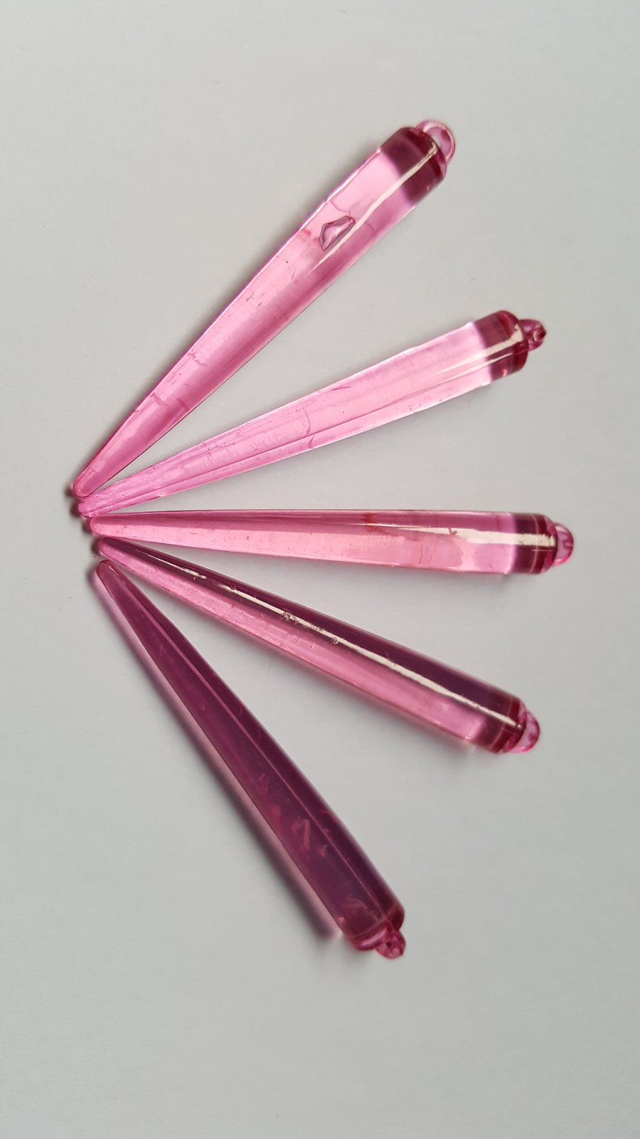 15 x Acrylic Spike Pendant Drops - 52mm - Bright Pink 