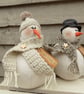 Handmade One of a Kind Primitive Snowman Decoration Free Standing - Image 5
