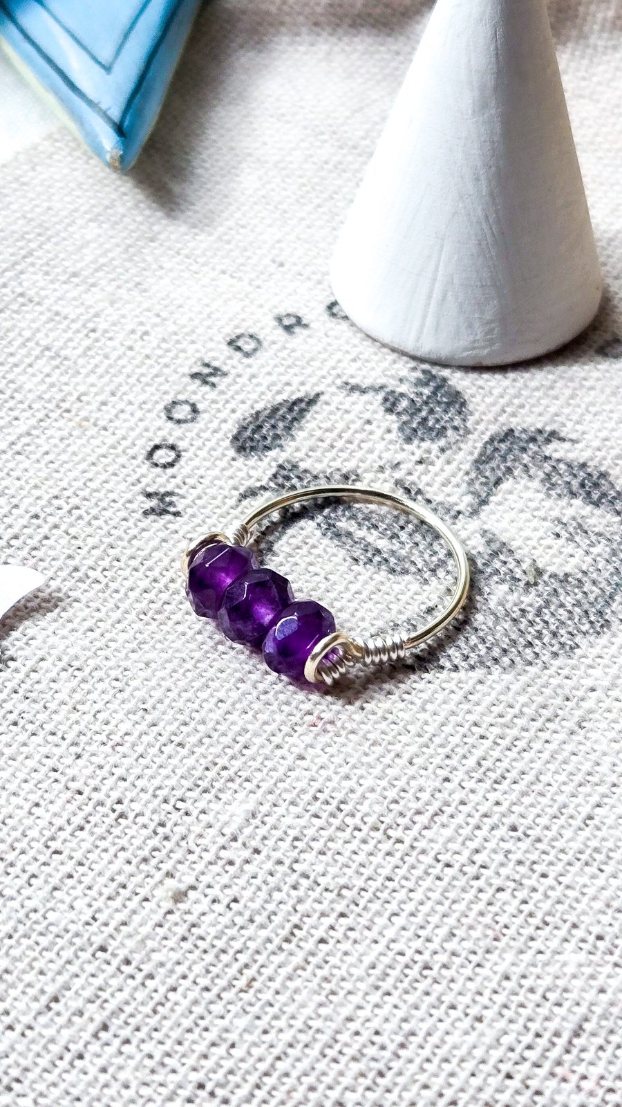 Faceted Amethyst Gemstone Ring - UK Size N - Recycled Sterling Silver